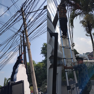 Perbaikan kabel fiber optic di alun alun serang, lokasi gedung juang