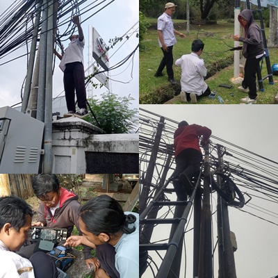 Penyambungan kabel Fiber Optic di jalur KSB dan hotel Ledian.