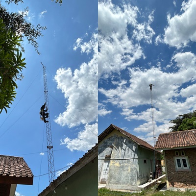 Pemasangan Radio & Router baru yang tersambar petir di kel. Tegalsari.